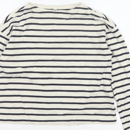 Uniqlo Women Ivory Navy Striped XS Basic Cotton Long Sleeve T-Shirt