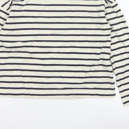 Uniqlo Women Ivory Navy Striped XS Basic Cotton Long Sleeve T-Shirt