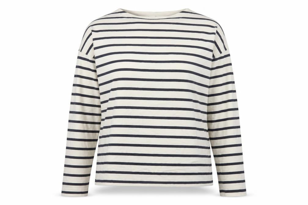 Uniqlo Women Ivory Navy Striped XS Basic Cotton Long Sleeve T-Shirt