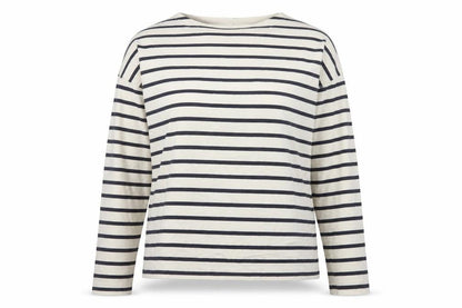 Uniqlo Women Ivory Navy Striped XS Basic Cotton Long Sleeve T-Shirt