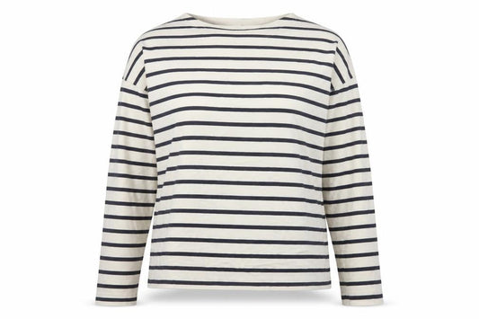 Uniqlo Women Ivory Navy Striped XS Basic Cotton Long Sleeve T-Shirt