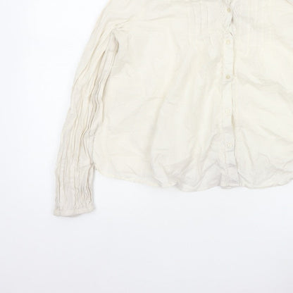 M&S Women's Ivory UK 14 Embroidered Cotton Long Sleeve Button-Up Blouse