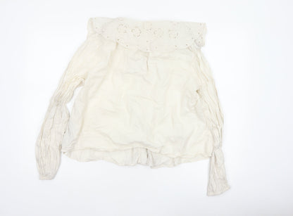 M&S Women's Ivory UK 14 Embroidered Cotton Long Sleeve Button-Up Blouse