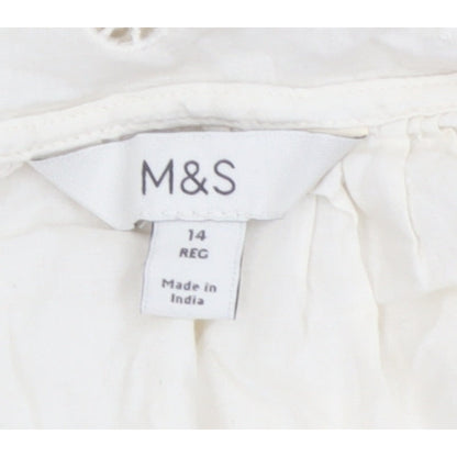 M&S Women's Ivory UK 14 Embroidered Cotton Long Sleeve Button-Up Blouse