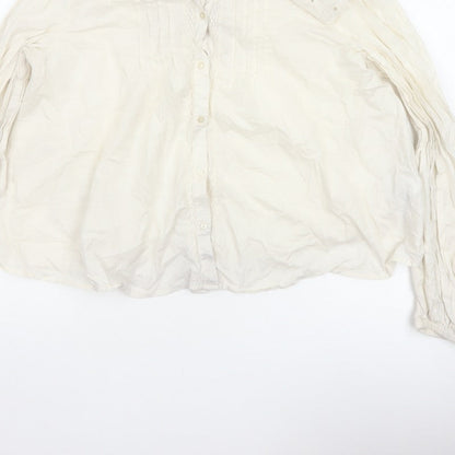 M&S Women's Ivory UK 14 Embroidered Cotton Long Sleeve Button-Up Blouse