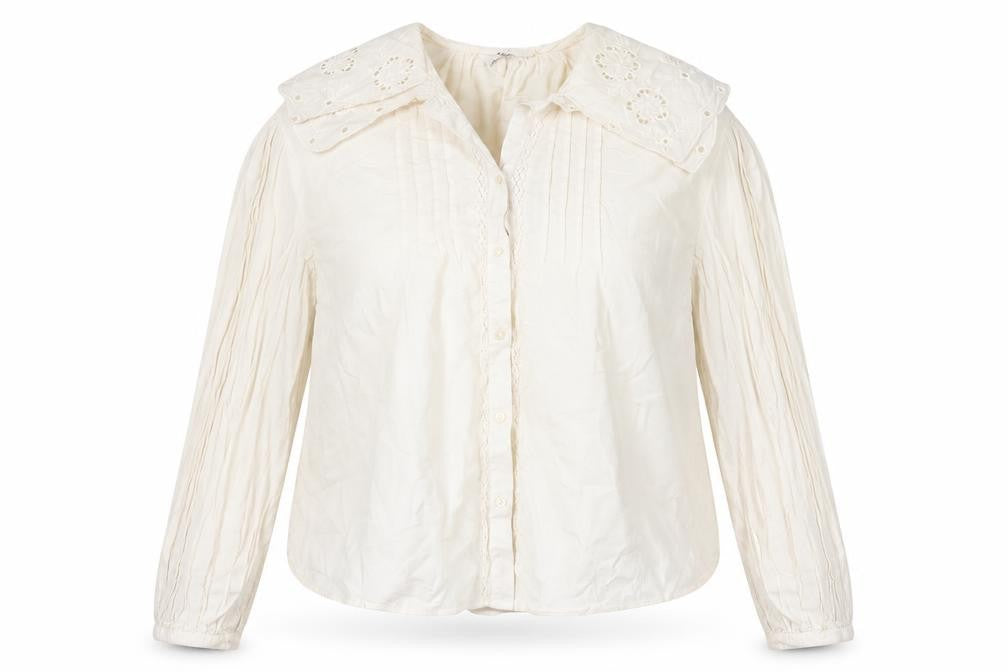 M&S Women's Ivory UK 14 Embroidered Cotton Long Sleeve Button-Up Blouse