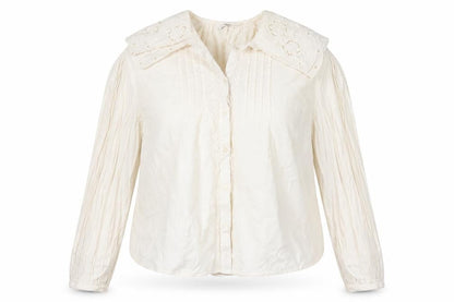 M&S Women's Ivory UK 14 Embroidered Cotton Long Sleeve Button-Up Blouse