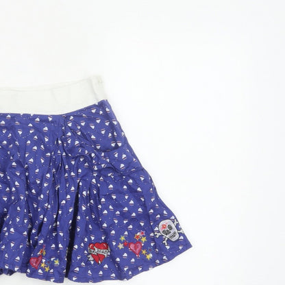 Laura for Topshop Women’s Blue S Skater Mini Sailboat Embroidered Skirt