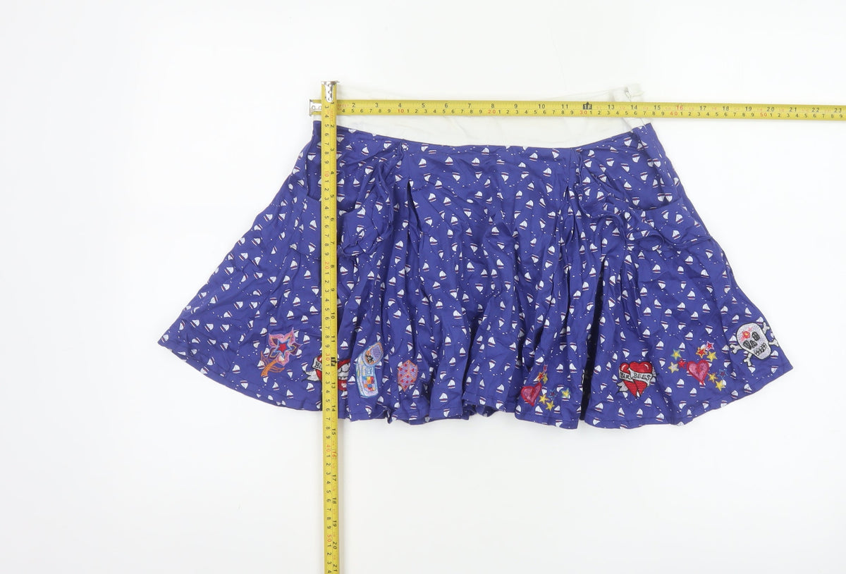 Laura for Topshop Women’s Blue S Skater Mini Sailboat Embroidered Skirt