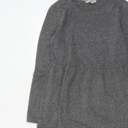 M&S Women Grey UK 10 Fit & Flare Long Sleeve Jersey Knee Dress