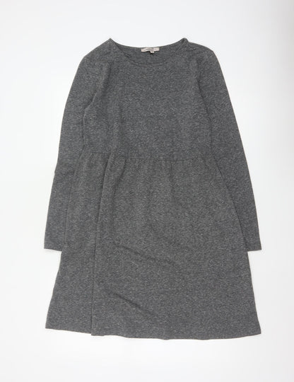 M&S Women Grey UK 10 Fit & Flare Long Sleeve Jersey Knee Dress