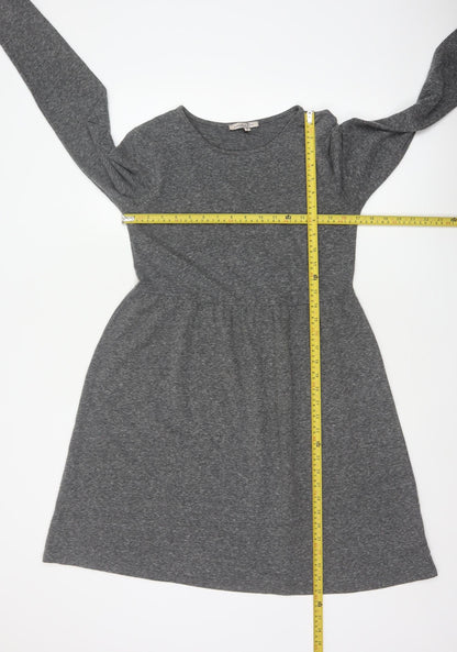 M&S Women Grey UK 10 Fit & Flare Long Sleeve Jersey Knee Dress