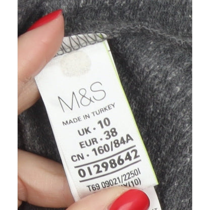 M&S Women Grey UK 10 Fit & Flare Long Sleeve Jersey Knee Dress