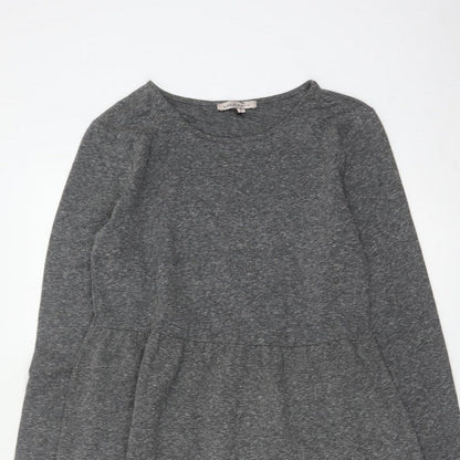M&S Women Grey UK 10 Fit & Flare Long Sleeve Jersey Knee Dress