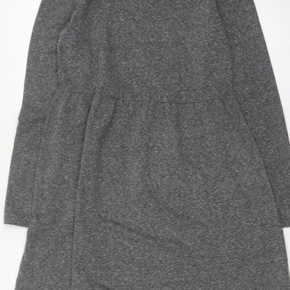 M&S Women Grey UK 10 Fit & Flare Long Sleeve Jersey Knee Dress