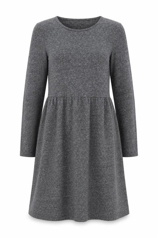 M&S Women Grey UK 10 Fit & Flare Long Sleeve Jersey Knee Dress