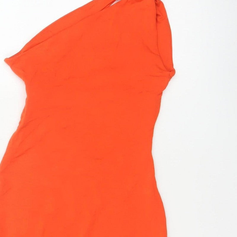 Oh Polly Women Orange UK 8 One Shoulder Bodycon Knee Dress