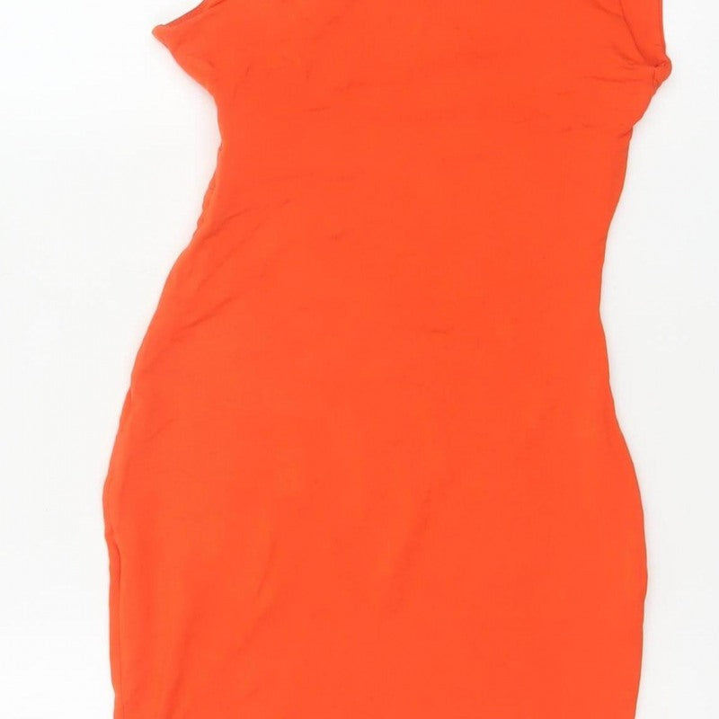 Oh Polly Women Orange UK 8 One Shoulder Bodycon Knee Dress