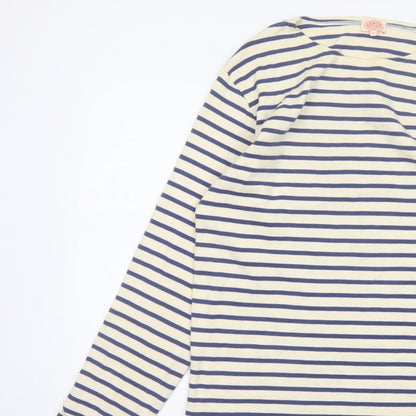 Armor Lux Women Blue Ivory Stripe Boat Neck Long Sleeve T-Shirt XL