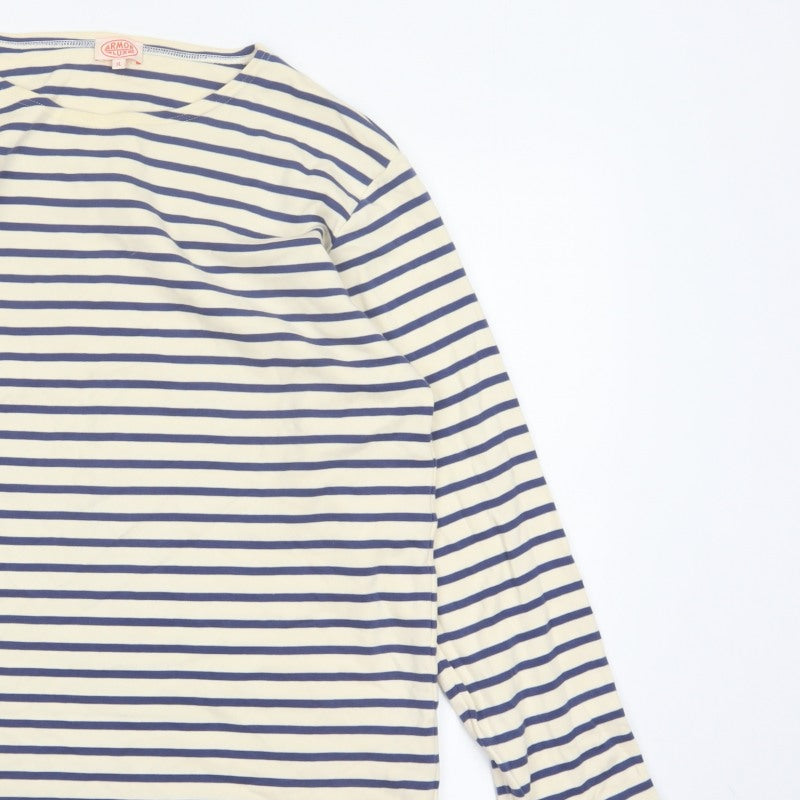 Armor Lux Women Blue Ivory Stripe Boat Neck Long Sleeve T-Shirt XL