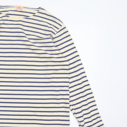 Armor Lux Women Blue Ivory Stripe Boat Neck Long Sleeve T-Shirt XL