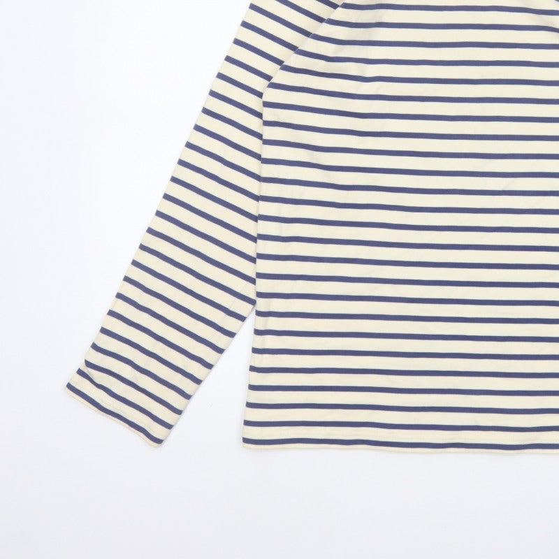 Armor Lux Women Blue Ivory Stripe Boat Neck Long Sleeve T-Shirt XL