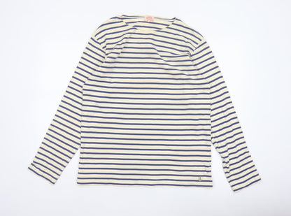 Armor Lux Women Blue Ivory Stripe Boat Neck Long Sleeve T-Shirt XL
