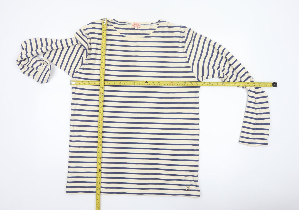Armor Lux Women Blue Ivory Stripe Boat Neck Long Sleeve T-Shirt XL