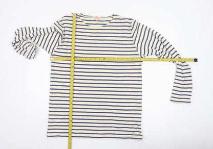 Armor Lux Women Blue Ivory Stripe Boat Neck Long Sleeve T-Shirt XL