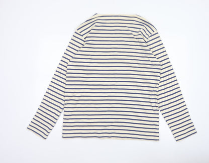 Armor Lux Women Blue Ivory Stripe Boat Neck Long Sleeve T-Shirt XL