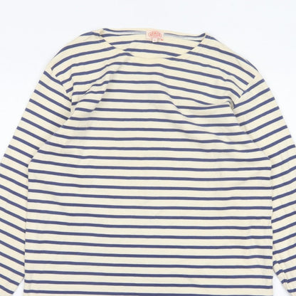 Armor Lux Women Blue Ivory Stripe Boat Neck Long Sleeve T-Shirt XL