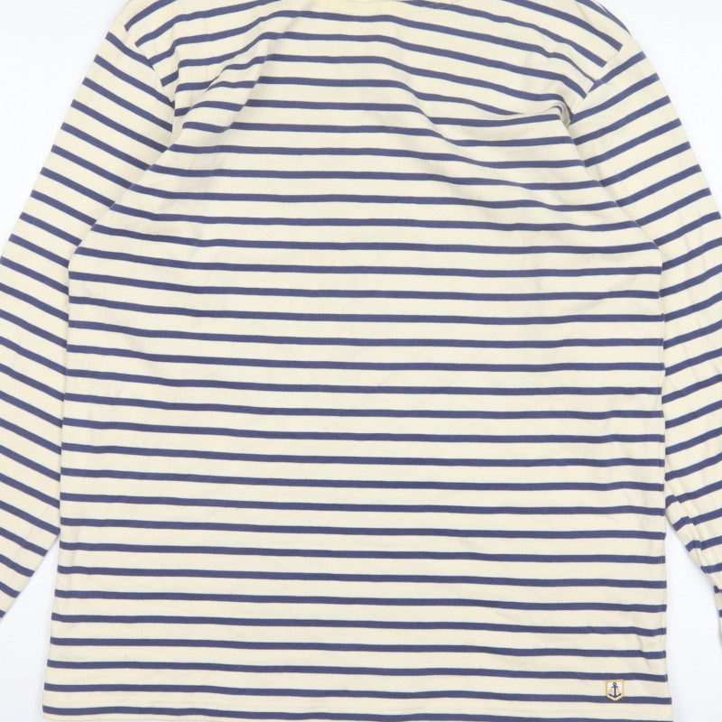 Armor Lux Women Blue Ivory Stripe Boat Neck Long Sleeve T-Shirt XL