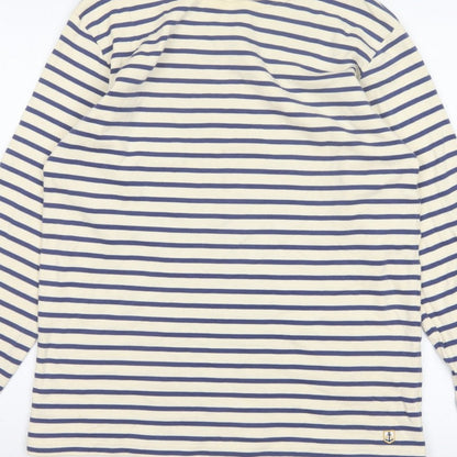 Armor Lux Women Blue Ivory Stripe Boat Neck Long Sleeve T-Shirt XL