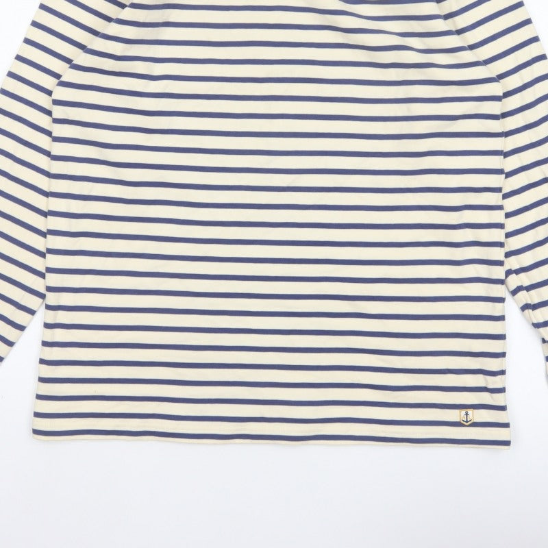 Armor Lux Women Blue Ivory Stripe Boat Neck Long Sleeve T-Shirt XL