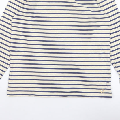 Armor Lux Women Blue Ivory Stripe Boat Neck Long Sleeve T-Shirt XL