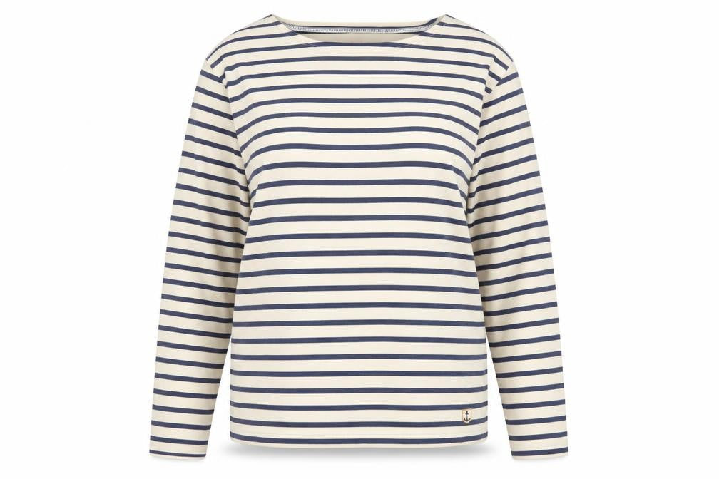 Armor Lux Women Blue Ivory Stripe Boat Neck Long Sleeve T-Shirt XL