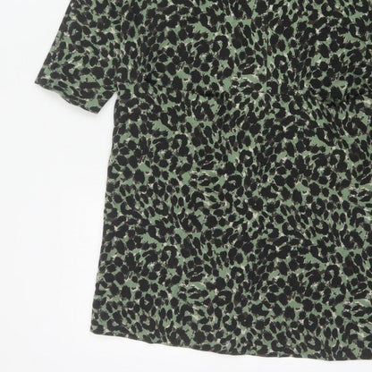 Masai Women Green Leopard Print Jersey Shift Dress M V-Neck