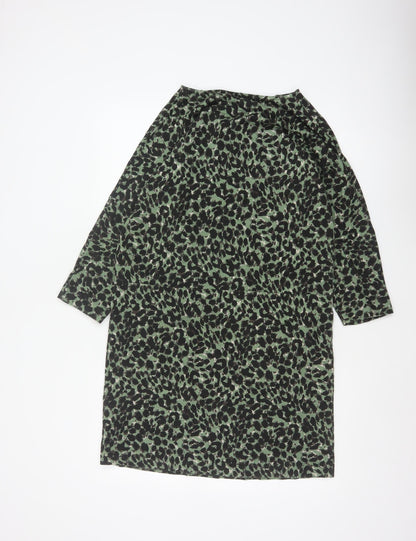 Masai Women Green Leopard Print Jersey Shift Dress M V-Neck