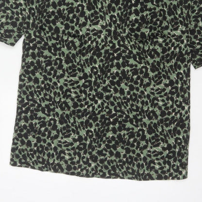Masai Women Green Leopard Print Jersey Shift Dress M V-Neck