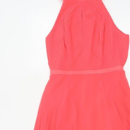 Coast Women Pink UK 8 Midi Fit & Flare Pleated Chiffon Occasion Dress