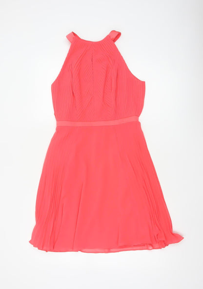 Coast Women Pink UK 8 Midi Fit & Flare Pleated Chiffon Occasion Dress