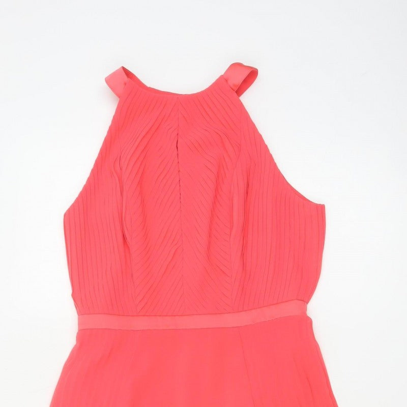 Coast Women Pink UK 8 Midi Fit & Flare Pleated Chiffon Occasion Dress