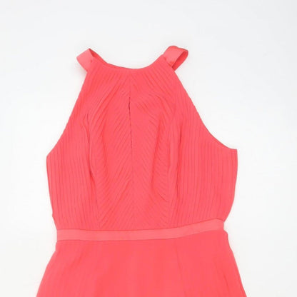 Coast Women Pink UK 8 Midi Fit & Flare Pleated Chiffon Occasion Dress