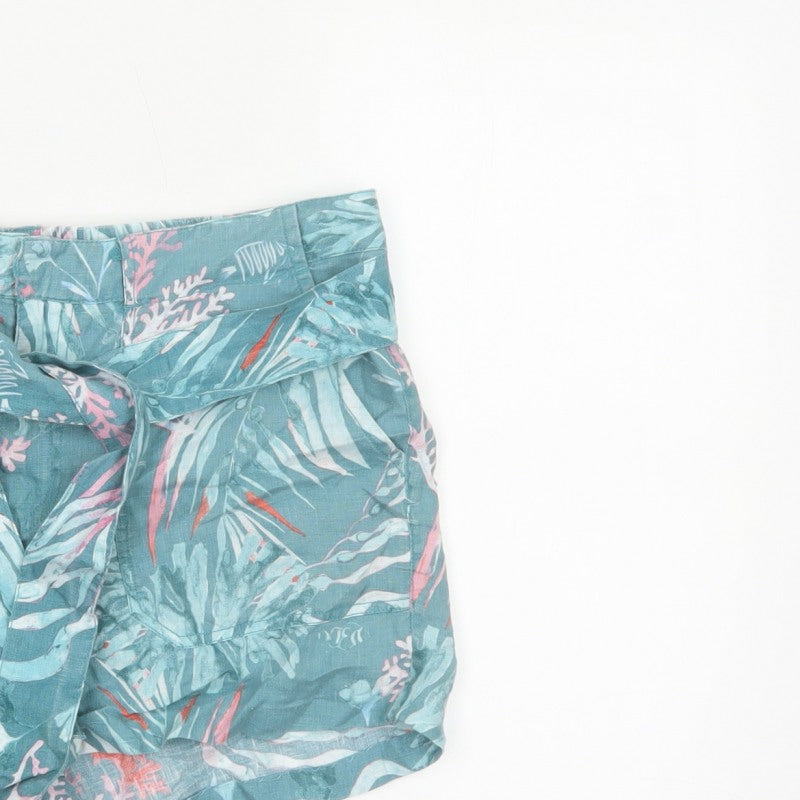 FatFace Women’s Blue Tropical Paperbag Tie Waist Shorts UK 12