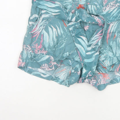 FatFace Women’s Blue Tropical Paperbag Tie Waist Shorts UK 12