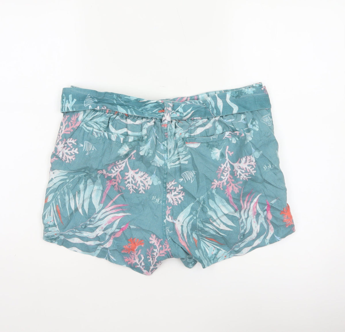 FatFace Women’s Blue Tropical Paperbag Tie Waist Shorts UK 12