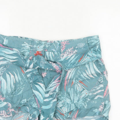 FatFace Women’s Blue Tropical Paperbag Tie Waist Shorts UK 12