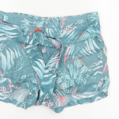 FatFace Women’s Blue Tropical Paperbag Tie Waist Shorts UK 12