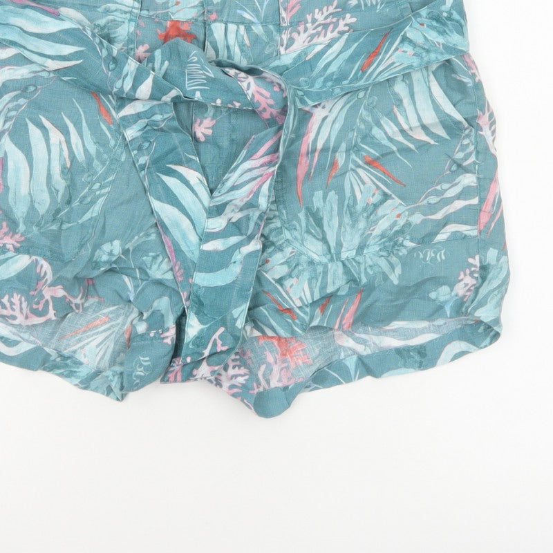 FatFace Women’s Blue Tropical Paperbag Tie Waist Shorts UK 12