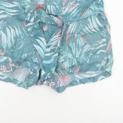 FatFace Women’s Blue Tropical Paperbag Tie Waist Shorts UK 12
